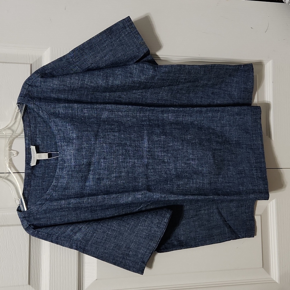 NWT Eileen Fisher Hemp Organic Cotton Chambray Ballet Neck Box Top. Size XXS - Picture 4 of 9